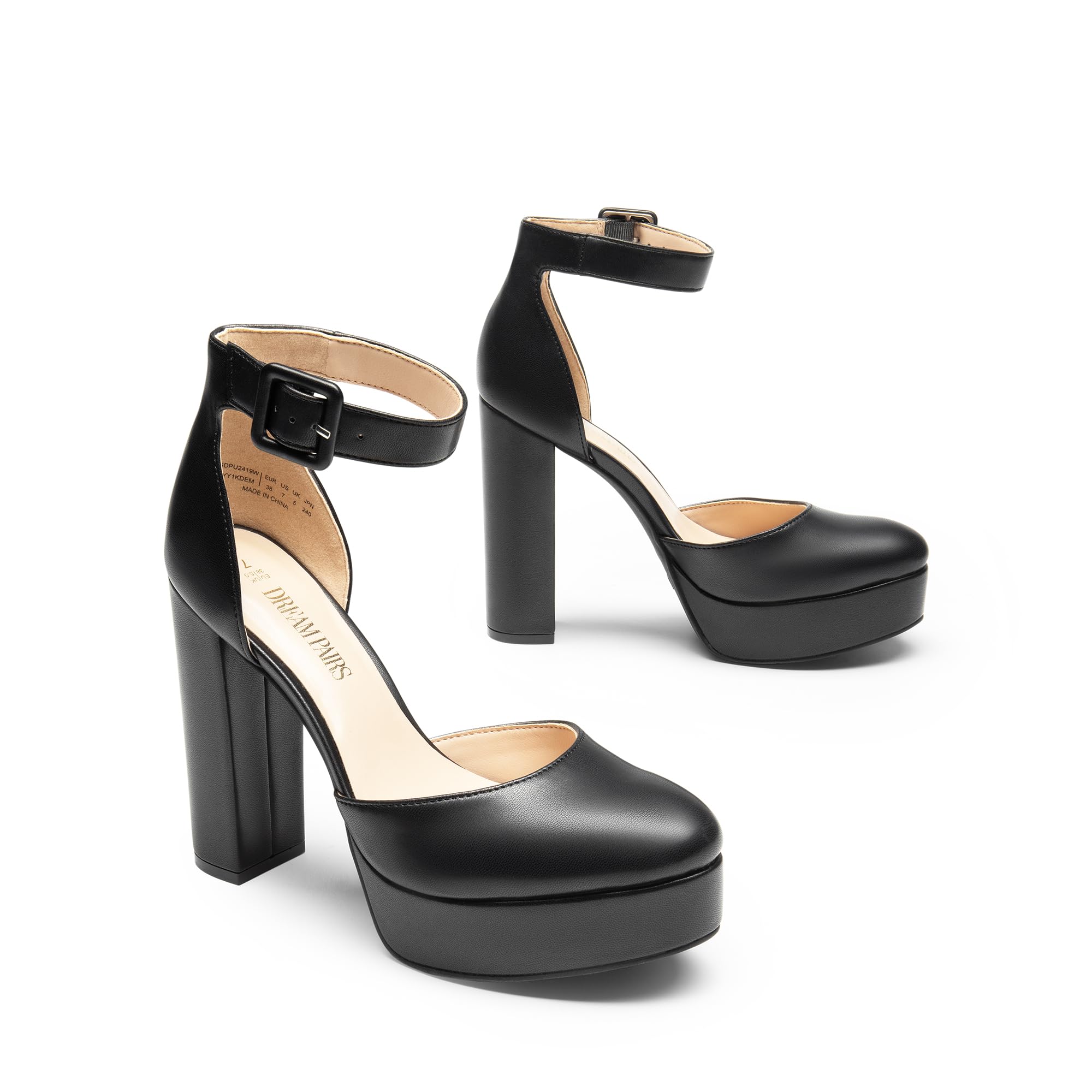 DREAM PAIRS Damen Plateau High Heels Blockabsatz Knöchelriemen Brautschuhe Pumps