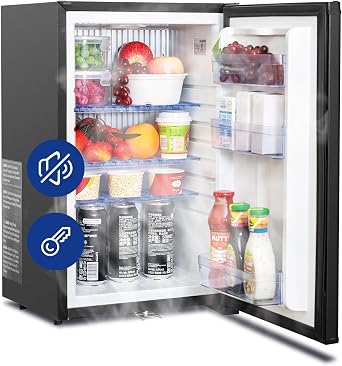 Compact Refrigerator with Lock 1.7 Cu.Ft, 12V/110V Mini RV Fridge, Reversible Door, Quiet Absorption Refrigerator for Bedroom, Camper, Semi Truck, Boat, Light, Black