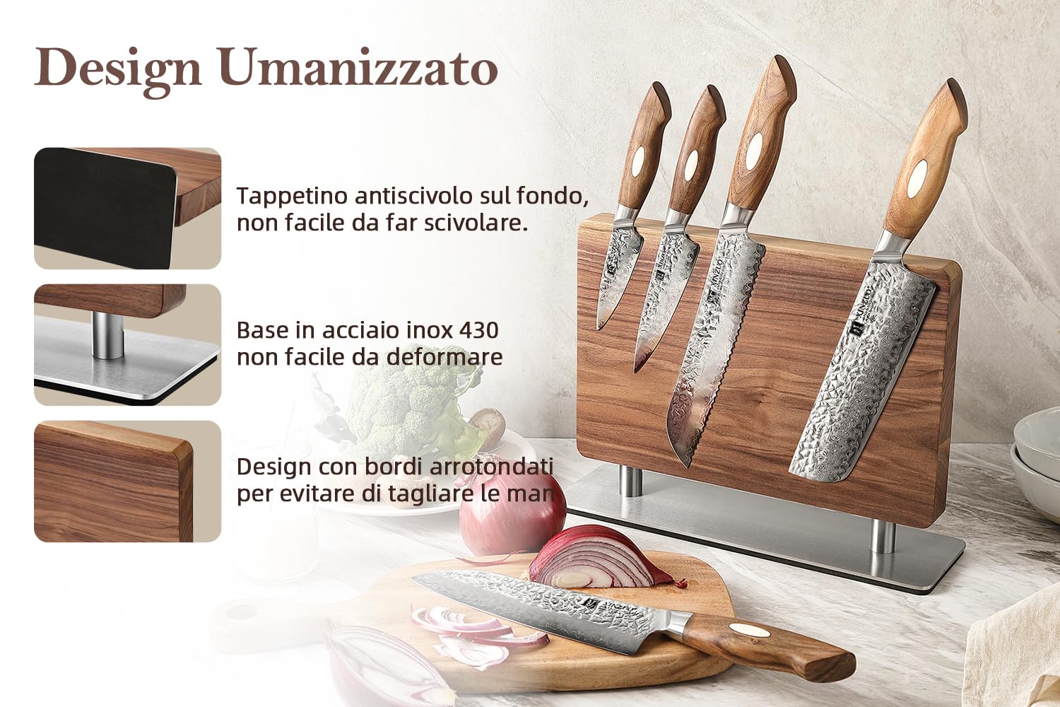 XINZUO Legno di Noce Porta Coltelli da Cucina -Ceppo Portacoltelli Doppio Lato Magnetico -Blocco per Coltelli Forte Accumulo Magnetico -Facile da Pulire -con Scatola Regalo