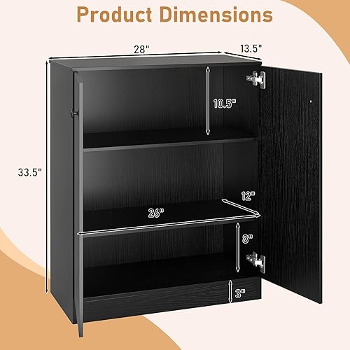 Miniatura 3 de LOKO 2-Door Storage Cabinet, Modern Floor Cabinet with 3-Tier Shelf, Freestanding Side Cabinet with Anti-Toppling Device, Storage Organizer for