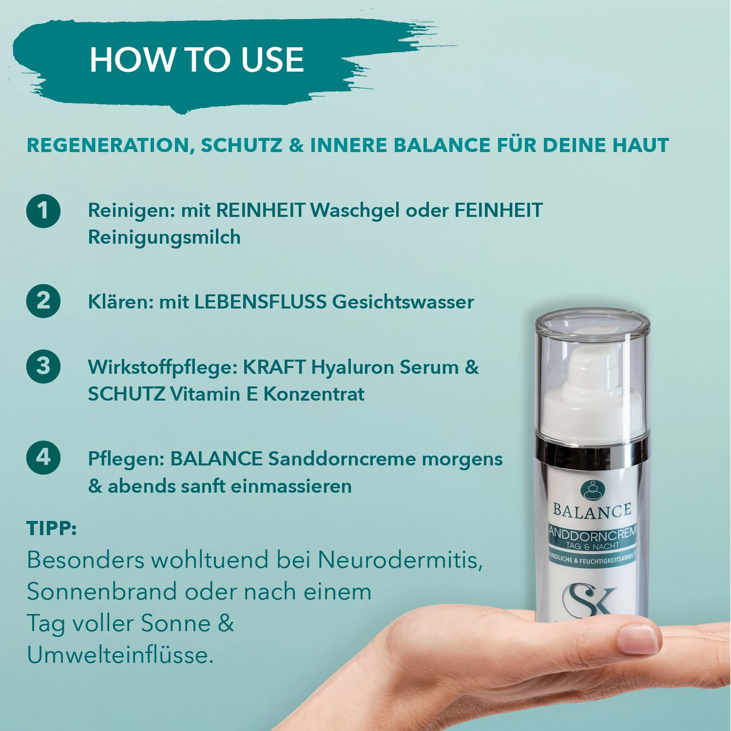 SK Naturkosmetik BALANCE Sanddorncreme Tag & Nacht – reichhaltige Gesichtscreme mit Sanddornöl, Vitamin C, B12, Hyaluron & Parakresse | Schutz & Pflege für empfindliche, strapazierte & reife Haut