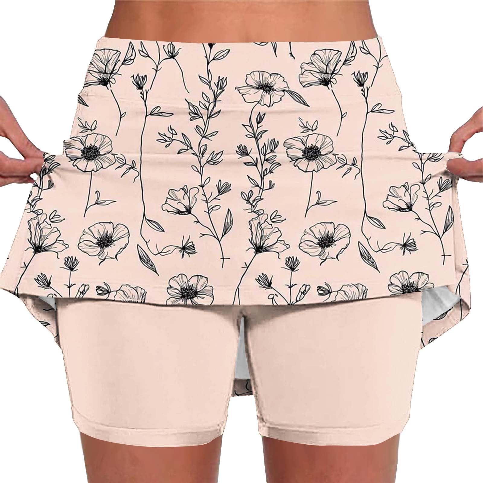 Skorts for Women Plus Size Tummy Control Legging with Skirts Casual High Waist Mini Skirts Athletic Tennis Short — view 7