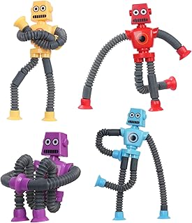 Ainiv Telescopic Suction Cup Robot Toy, 4 Pieces Novel Kids Suction Cup Toys, Funny Fidget Toys, Pop Tubes Sensory Toys for Kids, Decompress Educational Sensory Toys for Kids & Adult