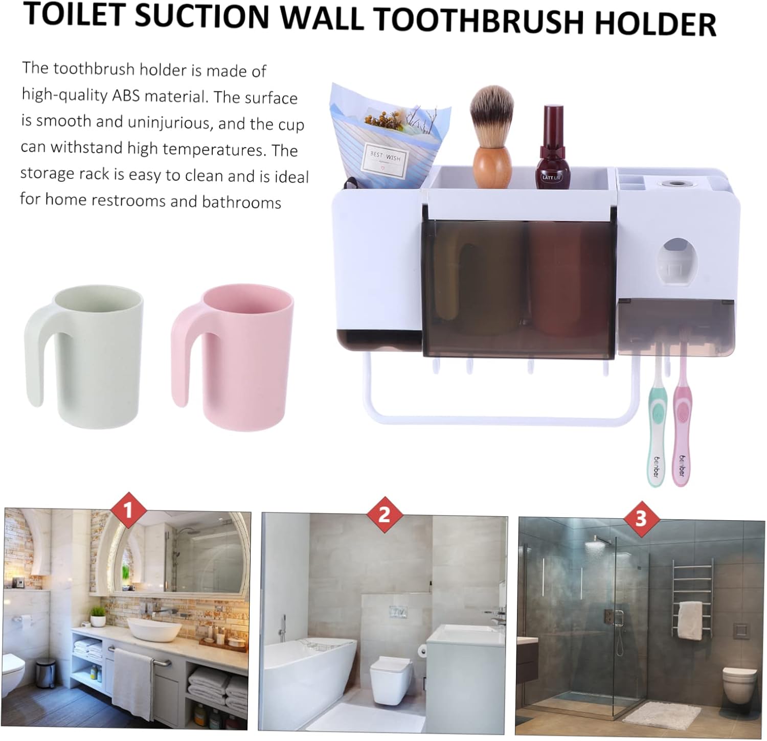 Multifunctional Toothpaste -Mounted Bathroom Organizer Design for Toothbrushes Cups and Items Space-Saving Washroom Storage