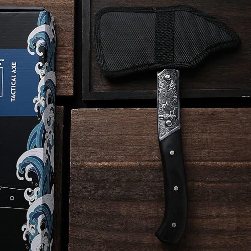 Miniatura 4 de Hacha de corte negra, mango de madera de espiga completa, división y corte de madera, hacha de camping al aire libre con funda, diseño retro para