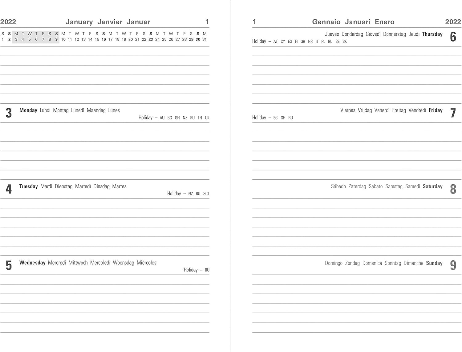 Letts Dazzle A6 week to view 2022 diary - black