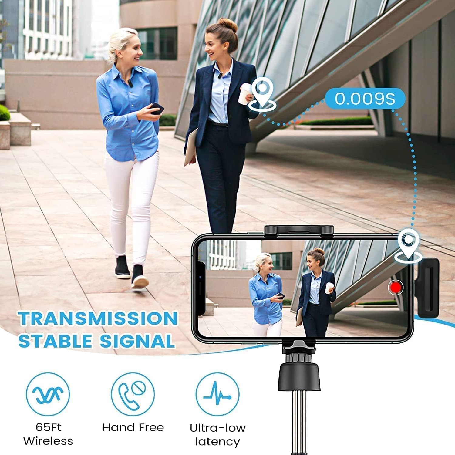 SKYCELL Microfono wireless J13, risvolto con riduzione del rumore con custodia di ricarica, wireless a doppio canale per YouTube, registrazione video, Facebook, compatibile con Type-C e iPhone