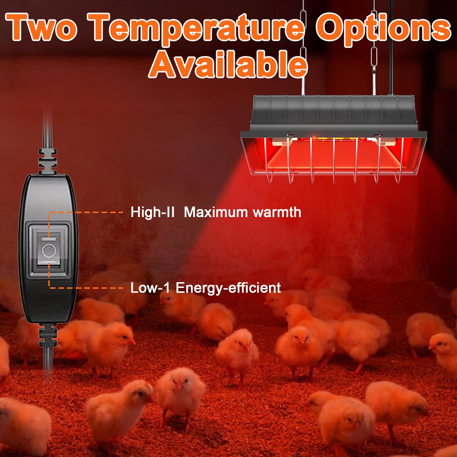 Lampe Chauffante pour Poussins, Chauffage pour Poulailler 250W, Lampe Chauffante pour Poulailler, Abat-jour pour Animaux avec Interrupteur Économique , Chauffe-couveuse Réglable en Hauteur