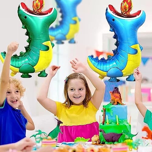 Miniatura 3 de Paquete de 4 globos de dragón, globos de dragón de aluminio 3D que respiran fuego para decoración de temática de dinosaurios de selva
