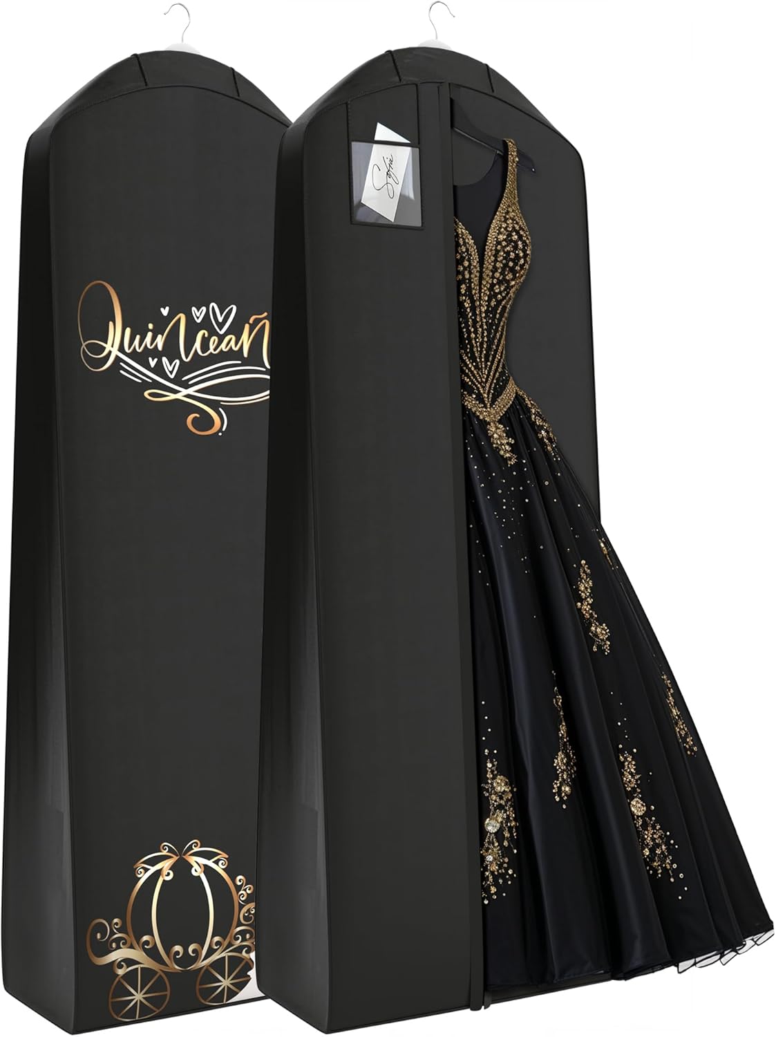 Your Bags Quinceanera Dress Garment Bag - Garment Bags for Hanging Gowns or Storage Preservation - 72" Quinceanera Storage Bag for Gowns with 20" Gusset for Puffy Quinceanera Gowns - Black/Gold - Image 2