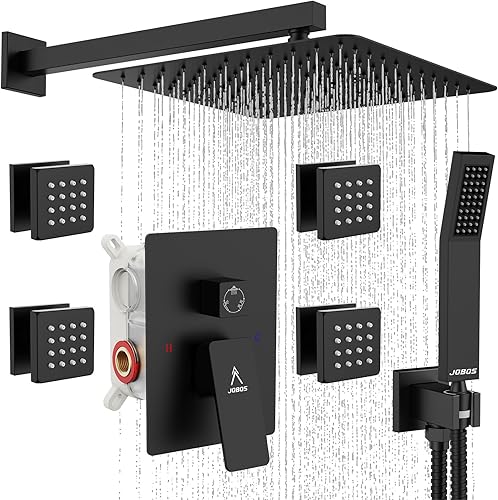 Miniatura 28 de Sistema de Ducha Moderno de Lluvia de Latón Juego de Grifería con Válvula y Desviador Mezclador de Ducha con Ducha de Mano de Alta Presión Válvula