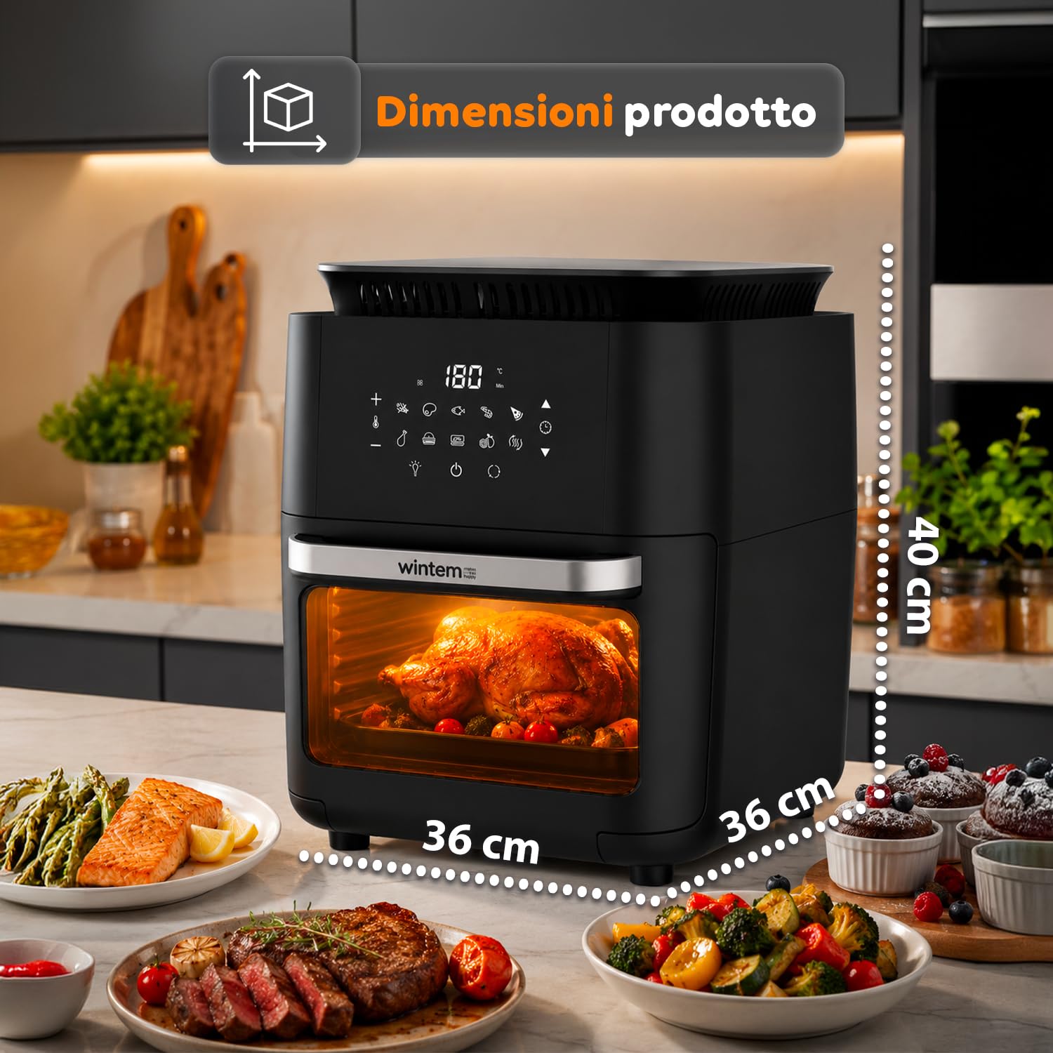 Avilia Friggitrice ad Aria 12 Litri XXL con Display Touch – Airfryer 1800W con 12 Programmi, Cottura 360° e Accessori Inclusi per Piatti Croccanti e Sani Senza Olio – Forno ad Aria per Famiglie