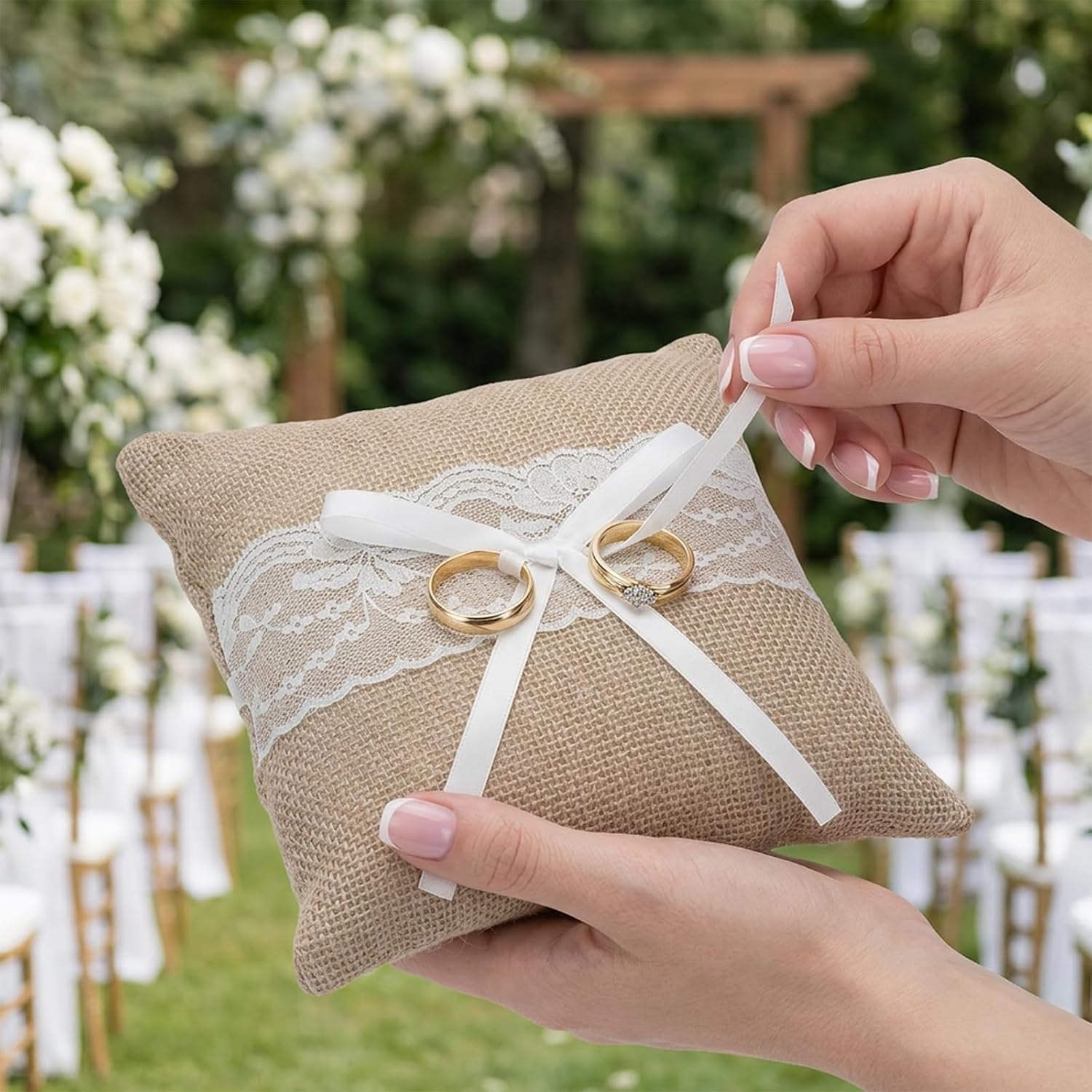 2-Piece Ring Bearer Pillows, Wedding Ring Pillow Set for Wedding Ceremony,Ring Pillow for Ring Bearer, 15x15 cm Size, Ring Holding Pillow Collection