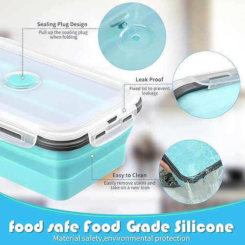 Miniatura 10 de 10 recipientes plegables de silicona grandes de 40.6 onzas con tapas herméticas, apilables, recipientes de almuerzo para cocina, viajes, microondas,