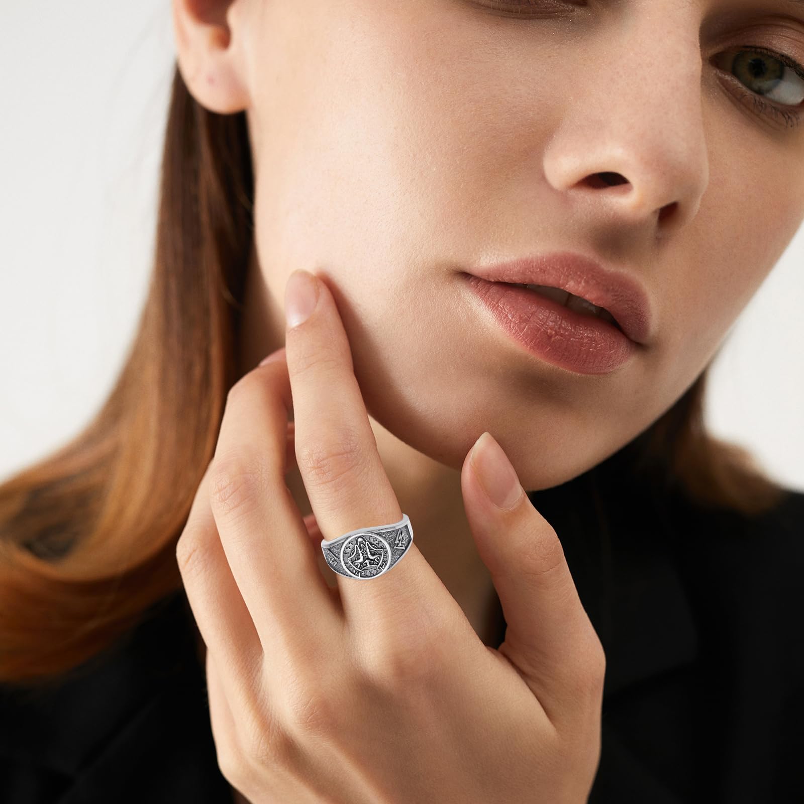 925 Sterling Silber Klotzige Wikinger Ringe für Männer Norse Wolf Ring Oxidiert Oldtimer Wikinger Keltischer Schmuck Geschenke für Ehemann Freund Vater Bruder Freund