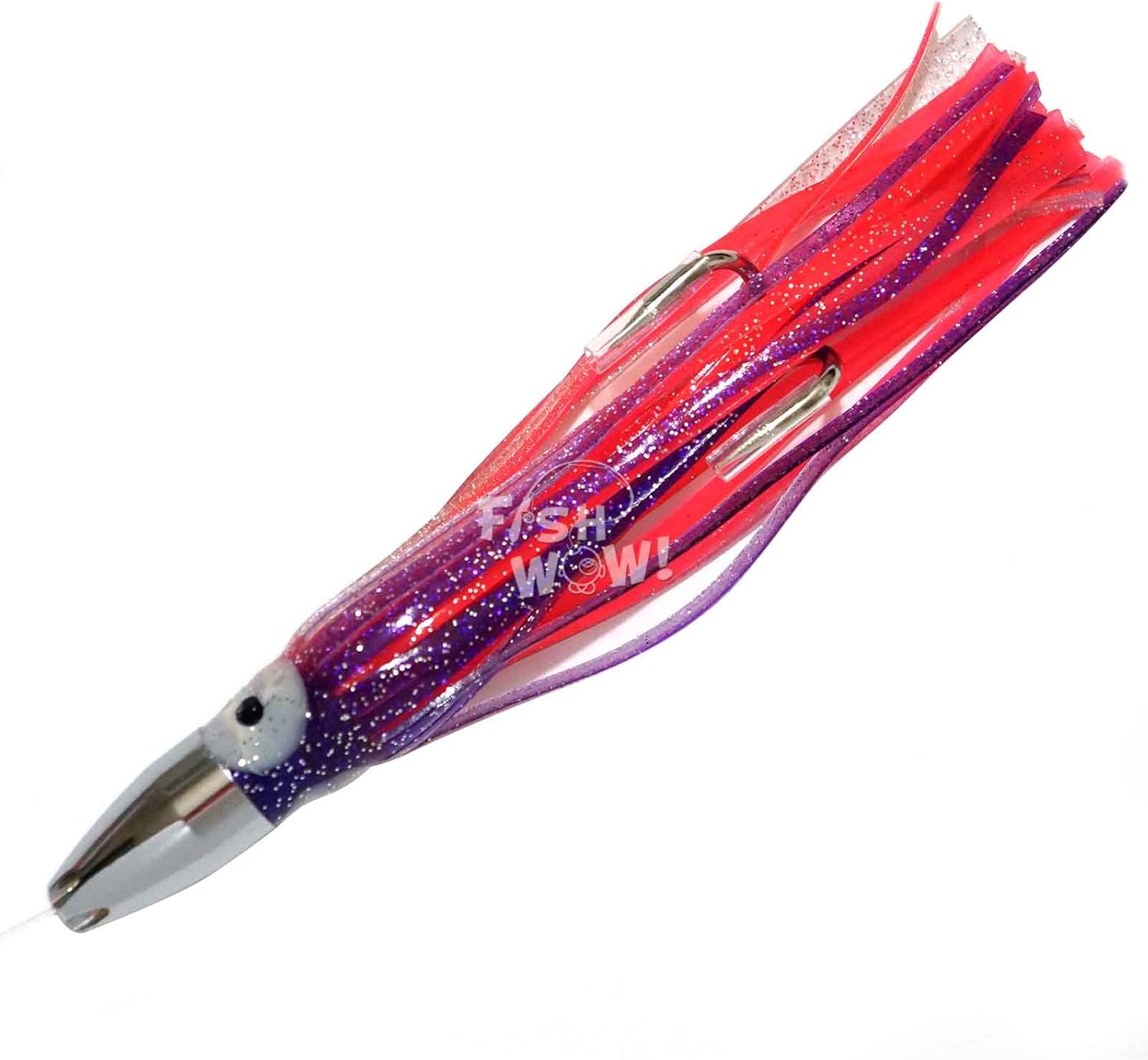 7" Bullet Jet Head Squid Rig Trolling Rigged Double Hook - Pink Purple