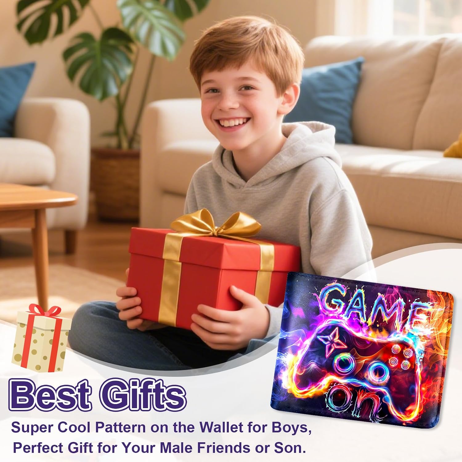Kids Wallet for Boys, Teen Wallet for Kids Ages 5-14 Funny Leather Bifold Rfid Blocking Coin Pocket Birthday Christmas Gift for Boy Youth Teenager Gamepad