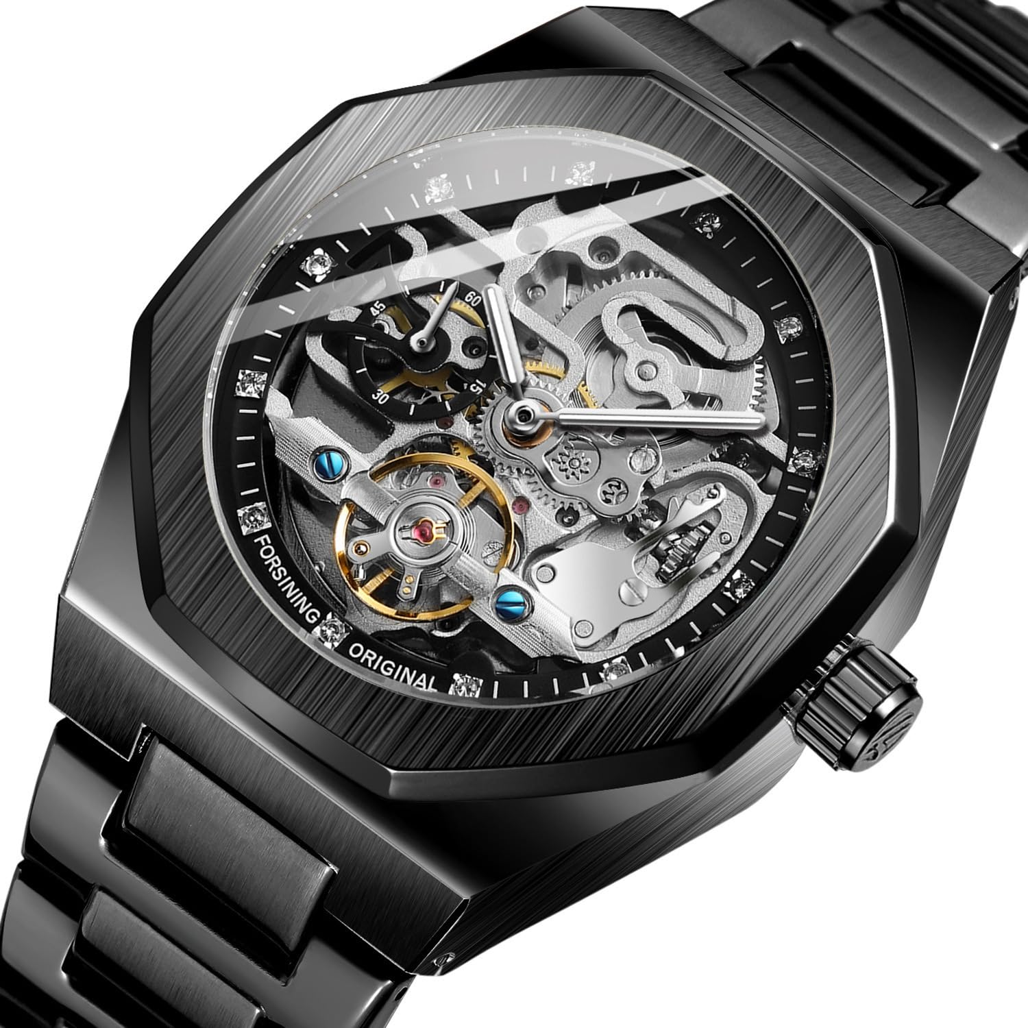 Fanmis - Reloj automático de lujo para hombre con pulsera de acero inoxidable