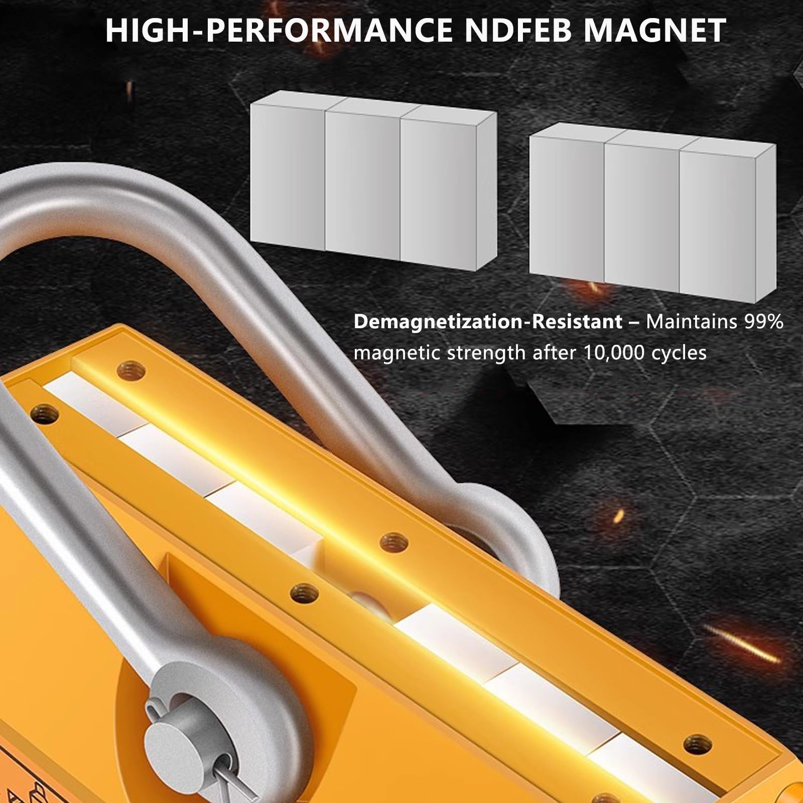 Plattenhebemagnet, 1320lbs/600kg Hebemagnet mit Antikollisionsblock, Permanentmagnetheber for Heben von Hebezeugen, Blöcken und Werkstattkranen