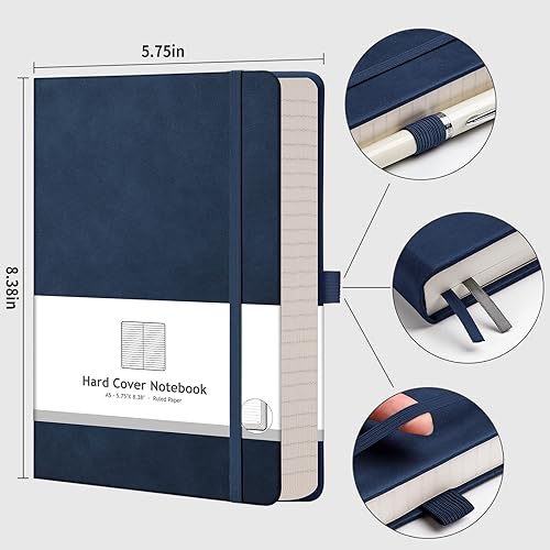 Miniatura 2 de AHGXG Cuaderno grueso rayado  320 páginas numeradas A5 cuaderno rayado universitario para escribir, papel rayado de 3.53 ozm, tapa dura de cuero,