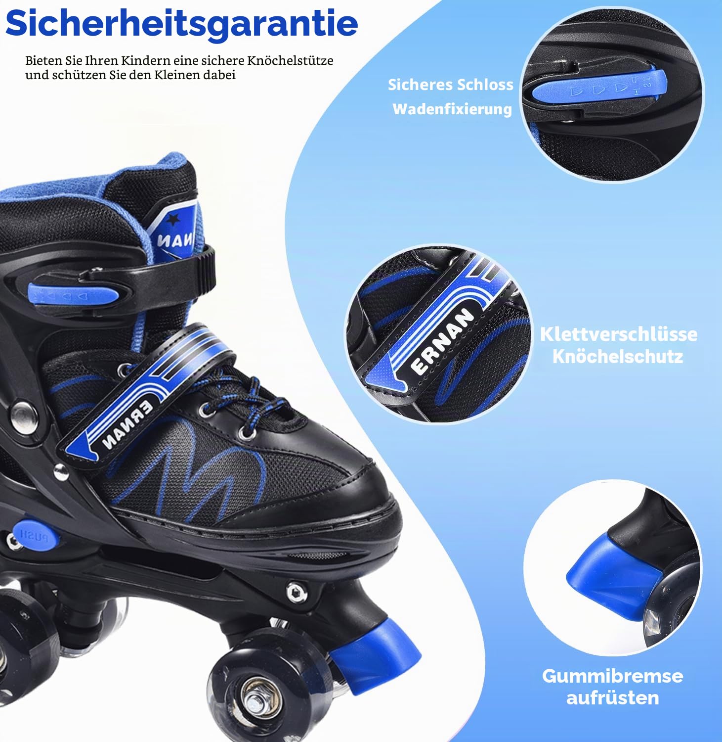 ERNAN Rollschuhe Kinder Verstellbar.komfortabl LED Rollerskates für Jugendliche und Anfänger.4 Größen verstellbar,Rollschuhe für Mädchen,Jungen und Anfänger