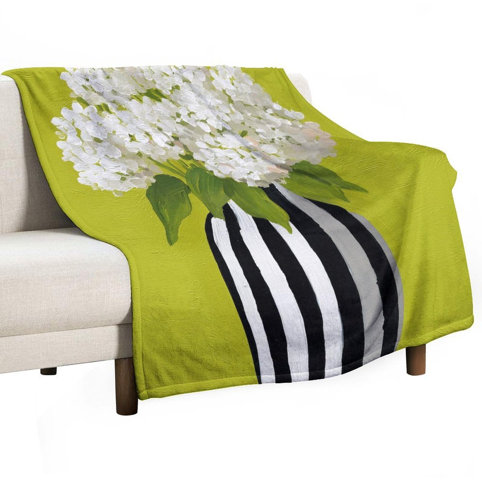 Jubonexis White Hydrangea in Black Striped Vase Anti Pilling Throw Blankets Cozy Durable Blanket for Bedroom Living Rooms Couch Sofa Bed 130x150cm(50x60in)