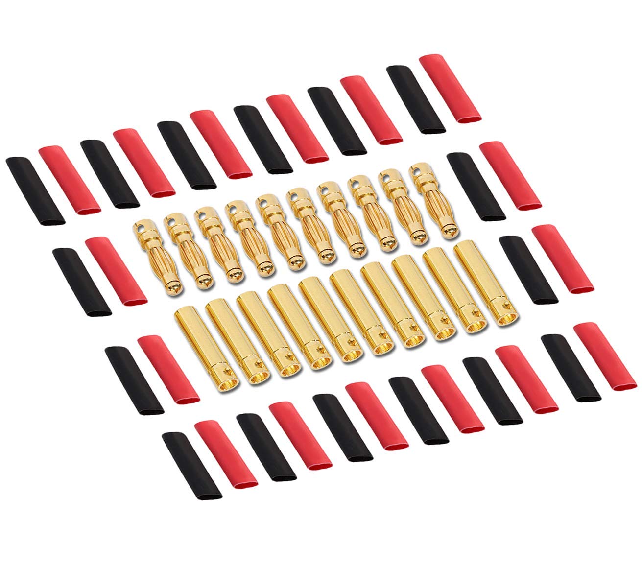 50 Paar (100 Stück) 4mm 4 mm 4.0mm 4,0mm Goldkontaktstecker Steckverbinder Goldstecker Stecker Buchse inkl. Polyolefine Schrumpfschlauch Schrumpf für Lipo Akku ESC