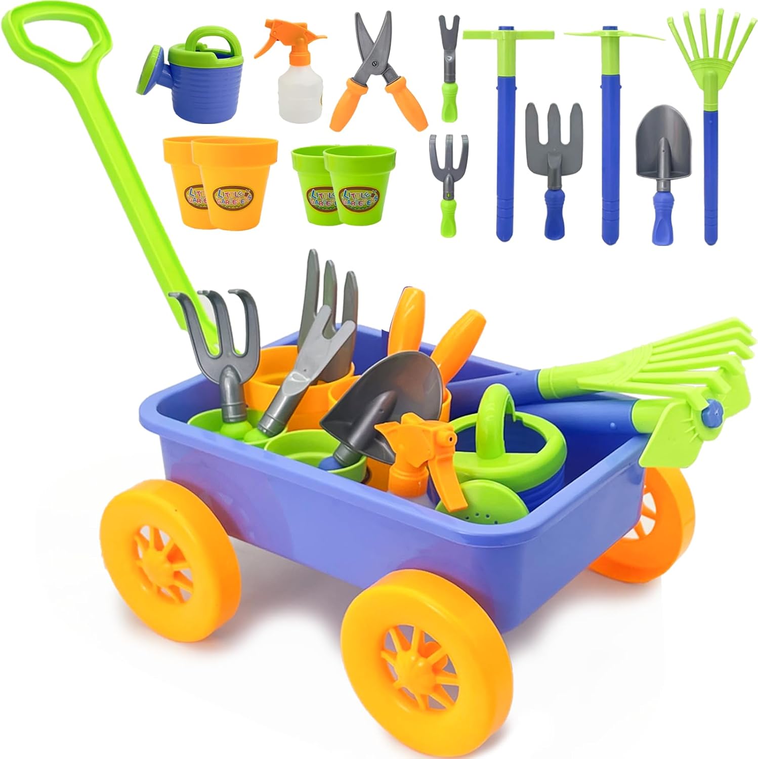 Kids Gardening Tools Set with Wheelbarrow Wagon Toy Set