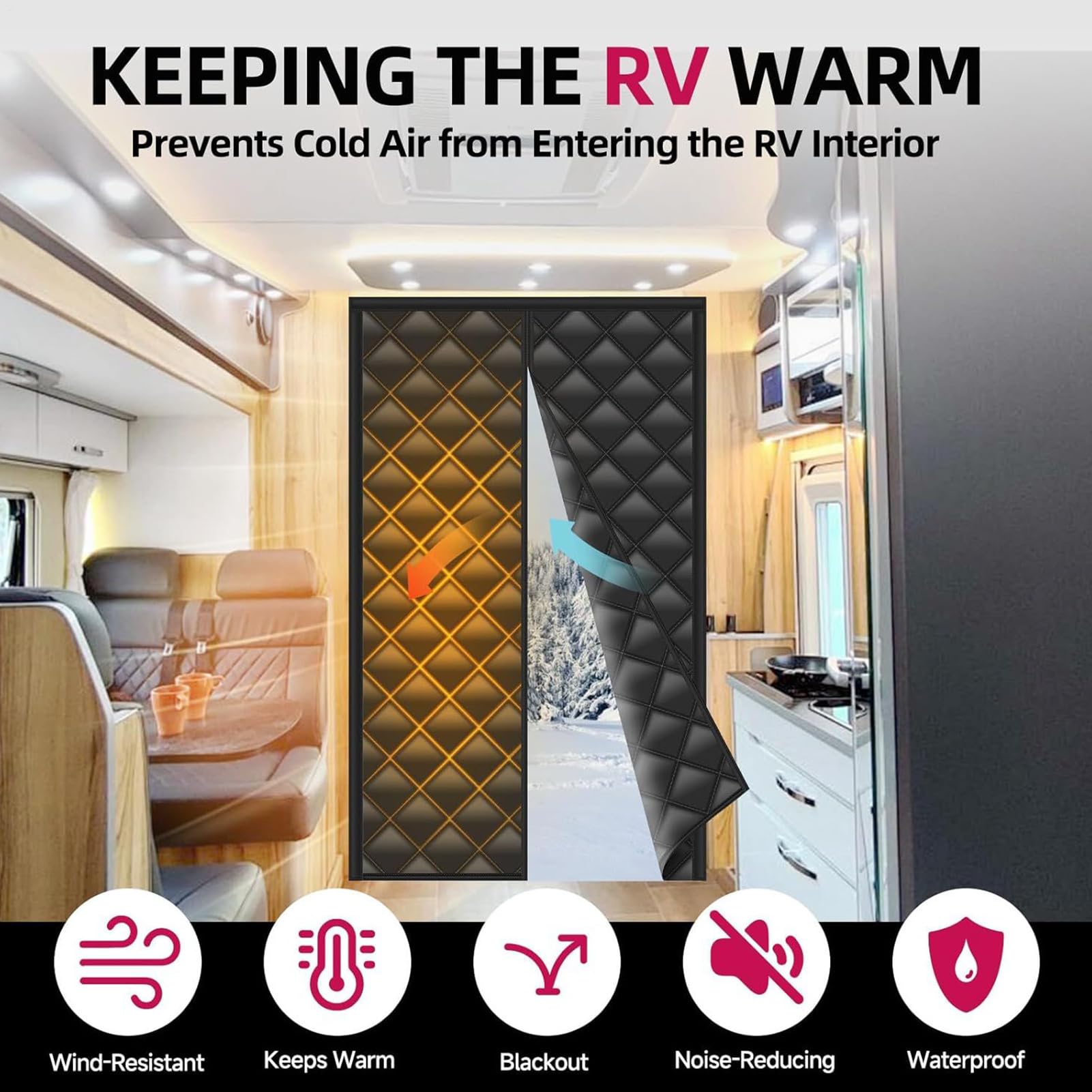 Rideaux Isolants pour Porte De Camping-Car Protection Anti Vent et Anti