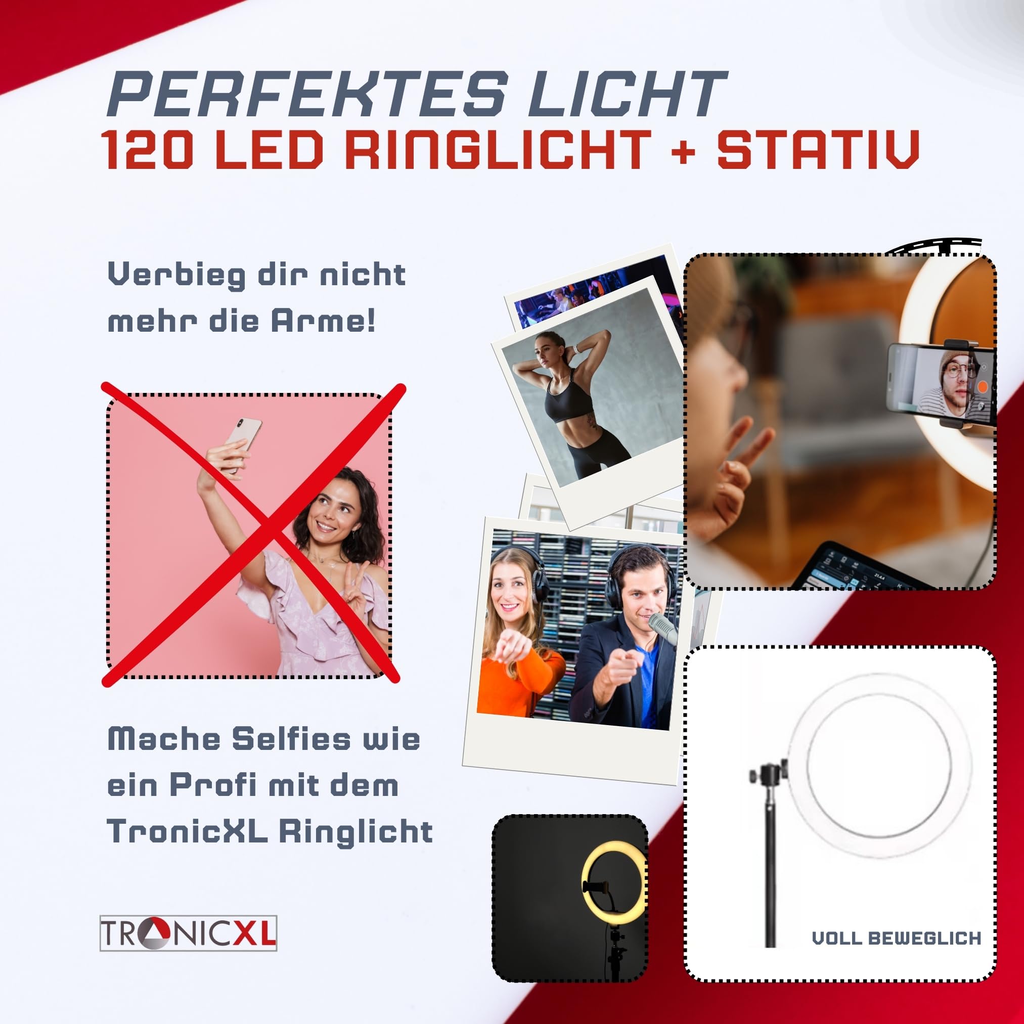 TronicXL 210 cm statief XXL ringlicht ring licht met telefoonhouder tripod beauty licht camerastatief smartphone houder I voor YouTube Video Streaming Smartphone TikTok Live Streaming Fotografie