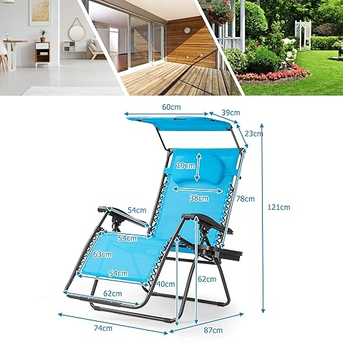 Miniatura 9 de S Afstar Silla de gravedad cero con toldo de sombra, reclinable para patio, piscina, jardín, interior y exterior, silla de salón plegable con