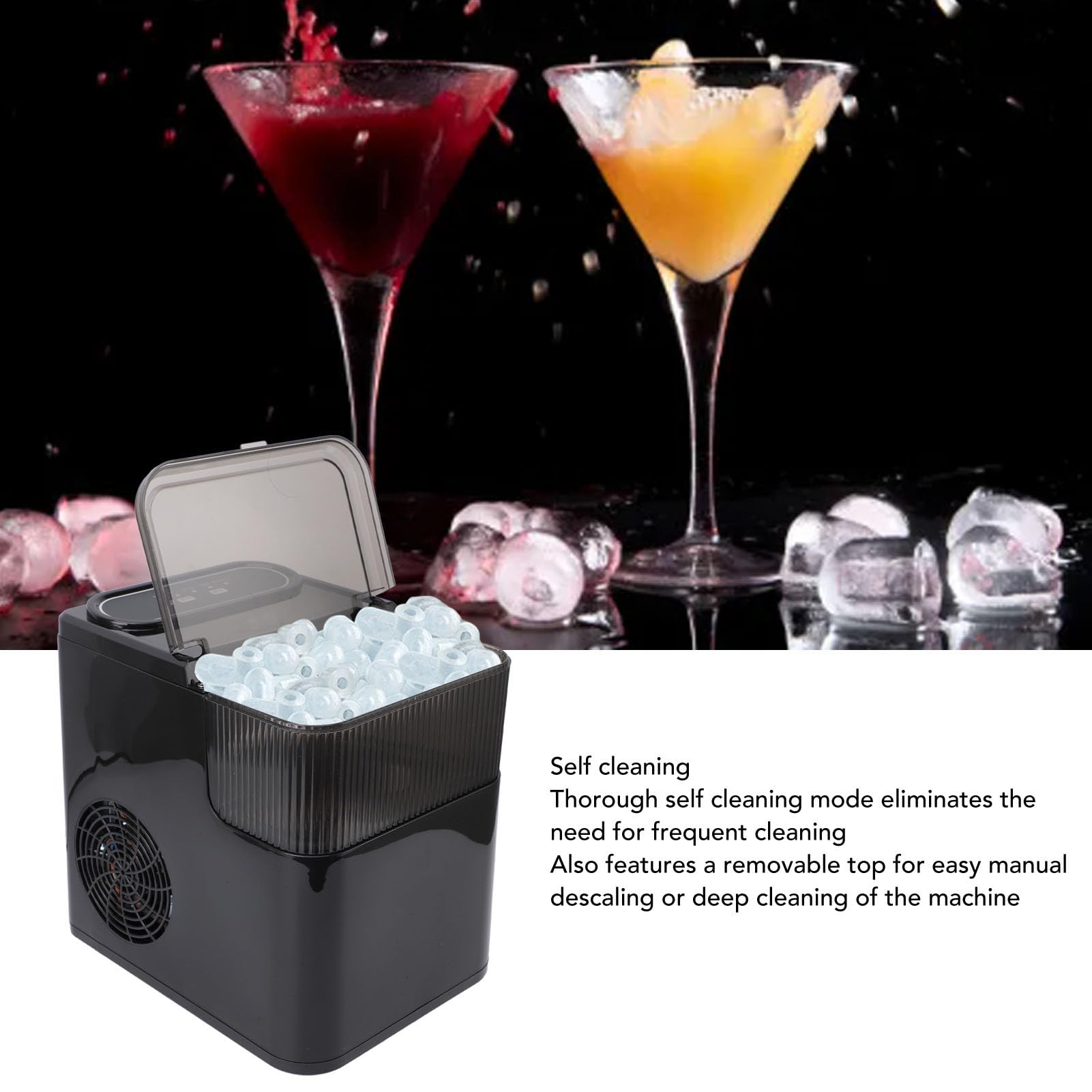 26lbs/24H Compact Ice Maker, 9pcs Ice, Auto -pulizia Automatica di Ghiaccio Automatico, Produttore di Ghiaccio Controsoffitto con Serbatoio Dell'acqua da 1,4 Litri, Controllo