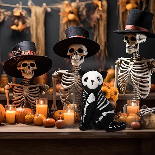 Miniatura 10 de Hiboom Peluche de gato negro de esqueleto de 13 pulgadas, suave peluche de gatito negro para Halloween, día de los muertos, decoración de regalo de
