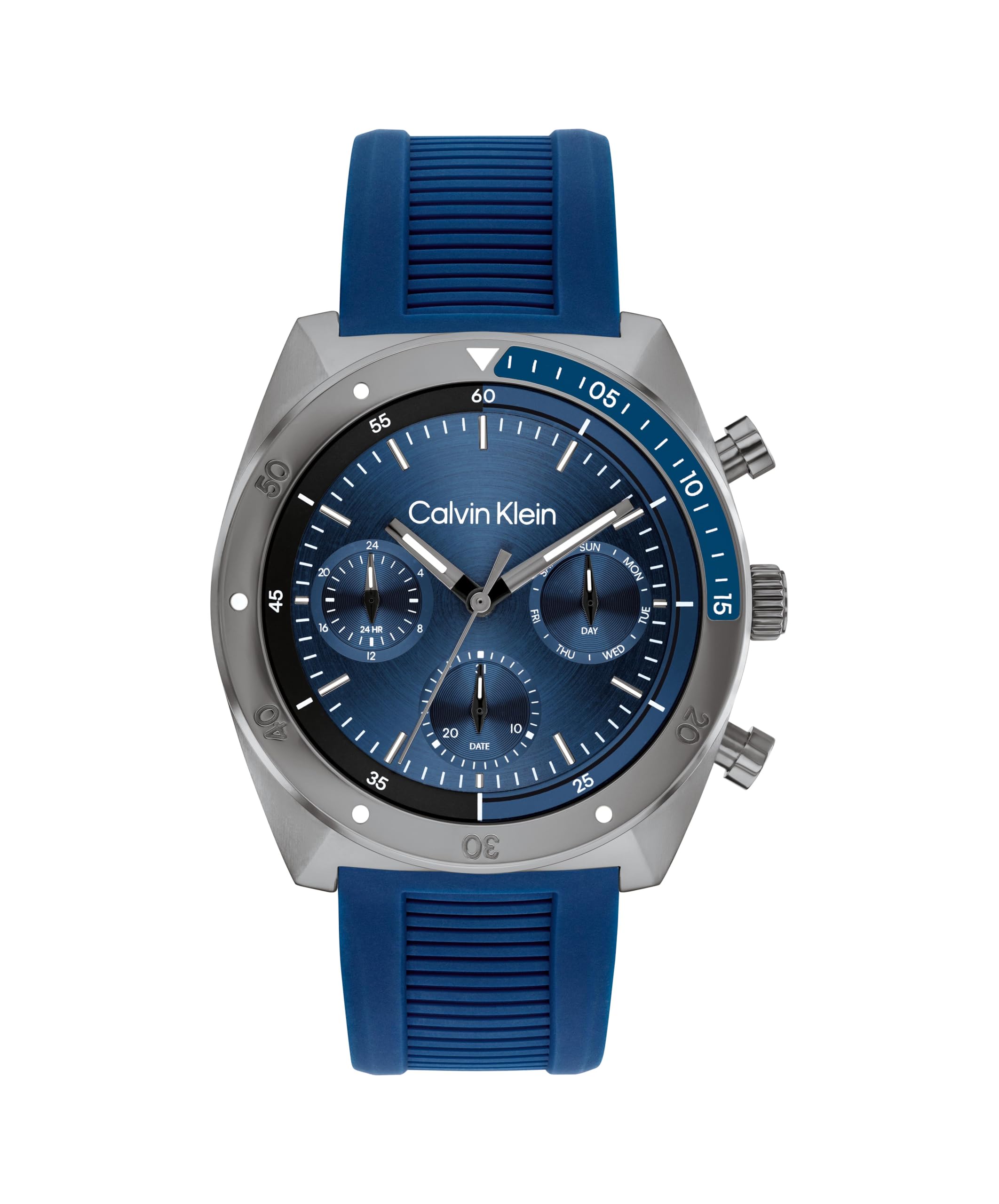 Calvin Klein Analogue Multifunction Quartz Watch for Men CK Flex Collection with Blue Silicone Bracelet - 25200468