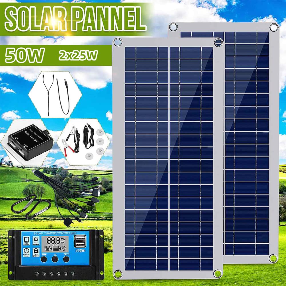 Kit de panel solar, kit completo de panel solar, módulo fotovoltaico monocristalino de 50 W y 18 V, cargador de batería for RV, barco, cabina, furgoneta, coche, superficies irregulares, con controlado