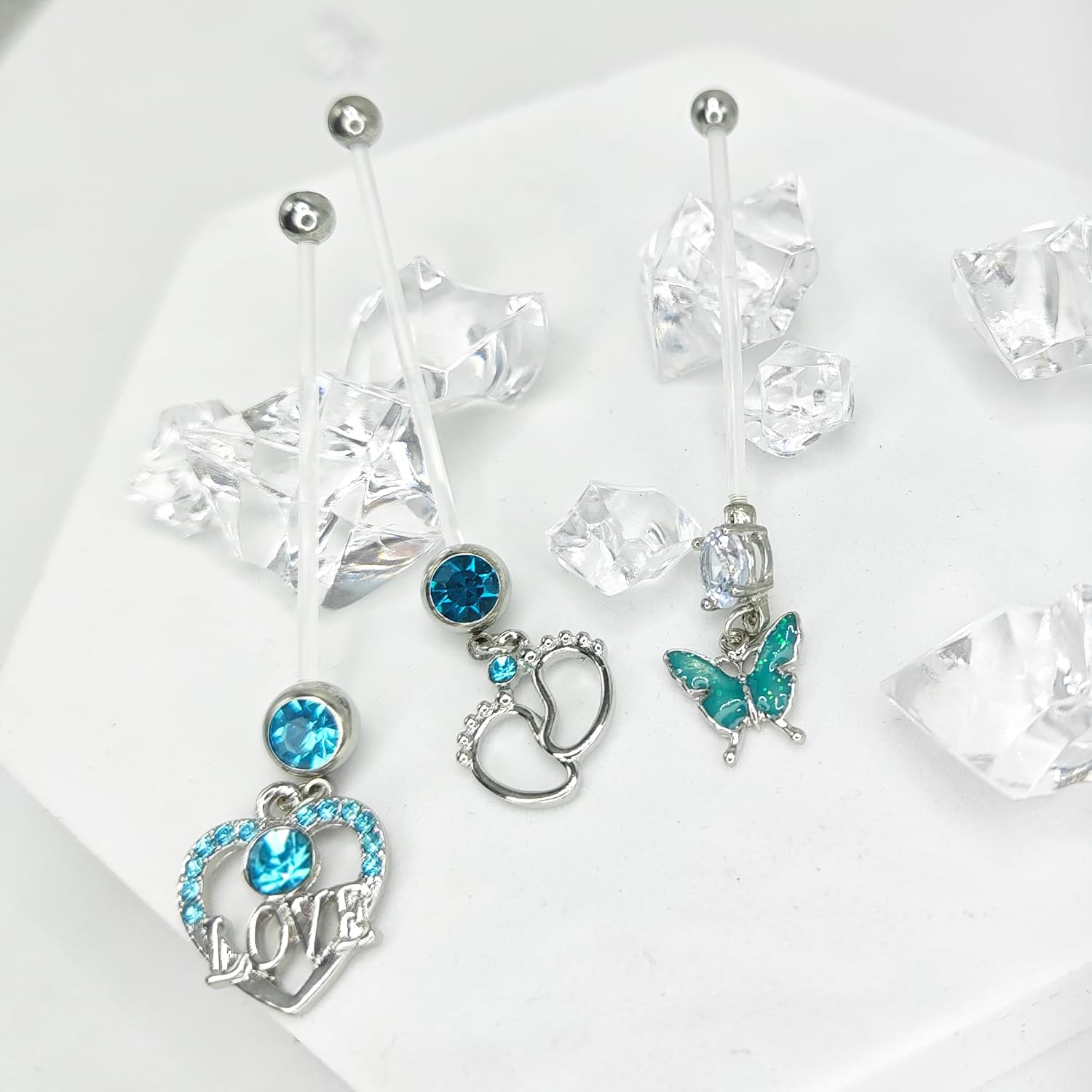 14G 3Pcs Flexible Clear Acrylic Pregnancy Belly Button Ring Personalized Dangle Pregnancy Maternity Heart Belly Rings 38mm