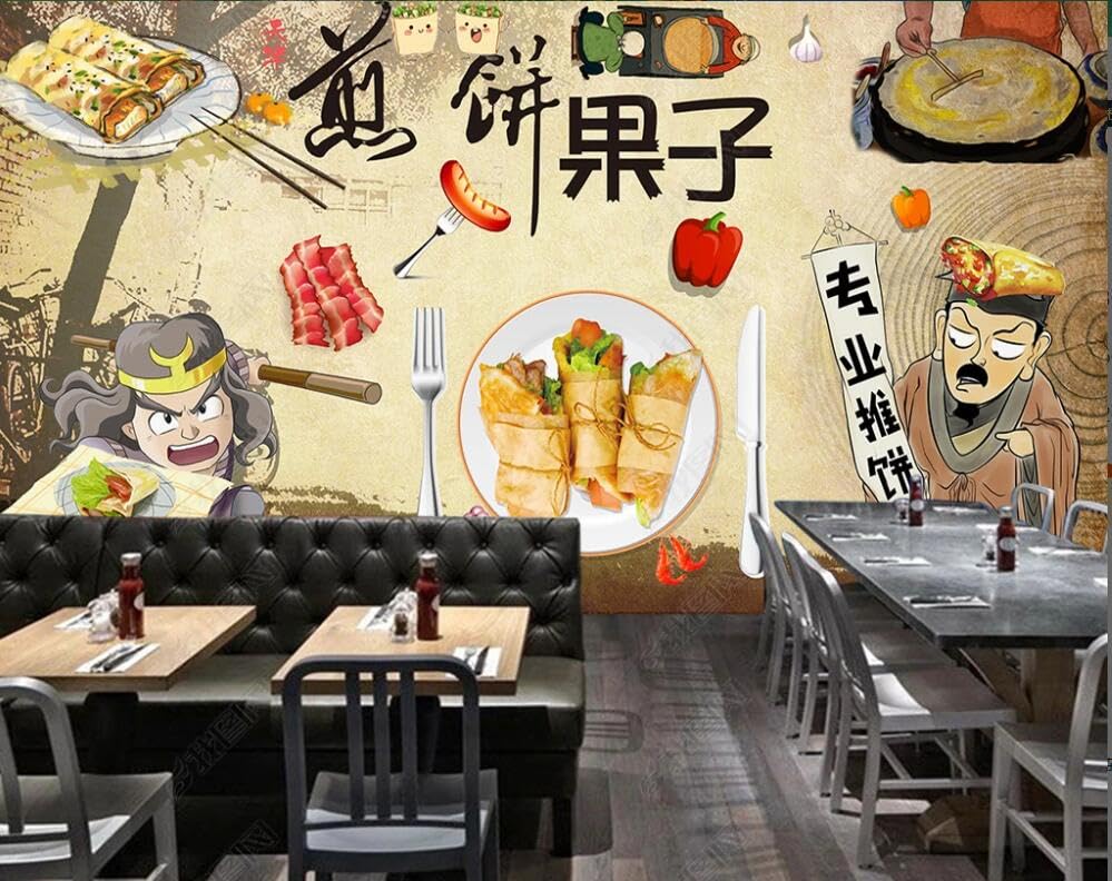 Papier peint mural photo 3D décor de restaurant crêpes et fruits 150x105cm