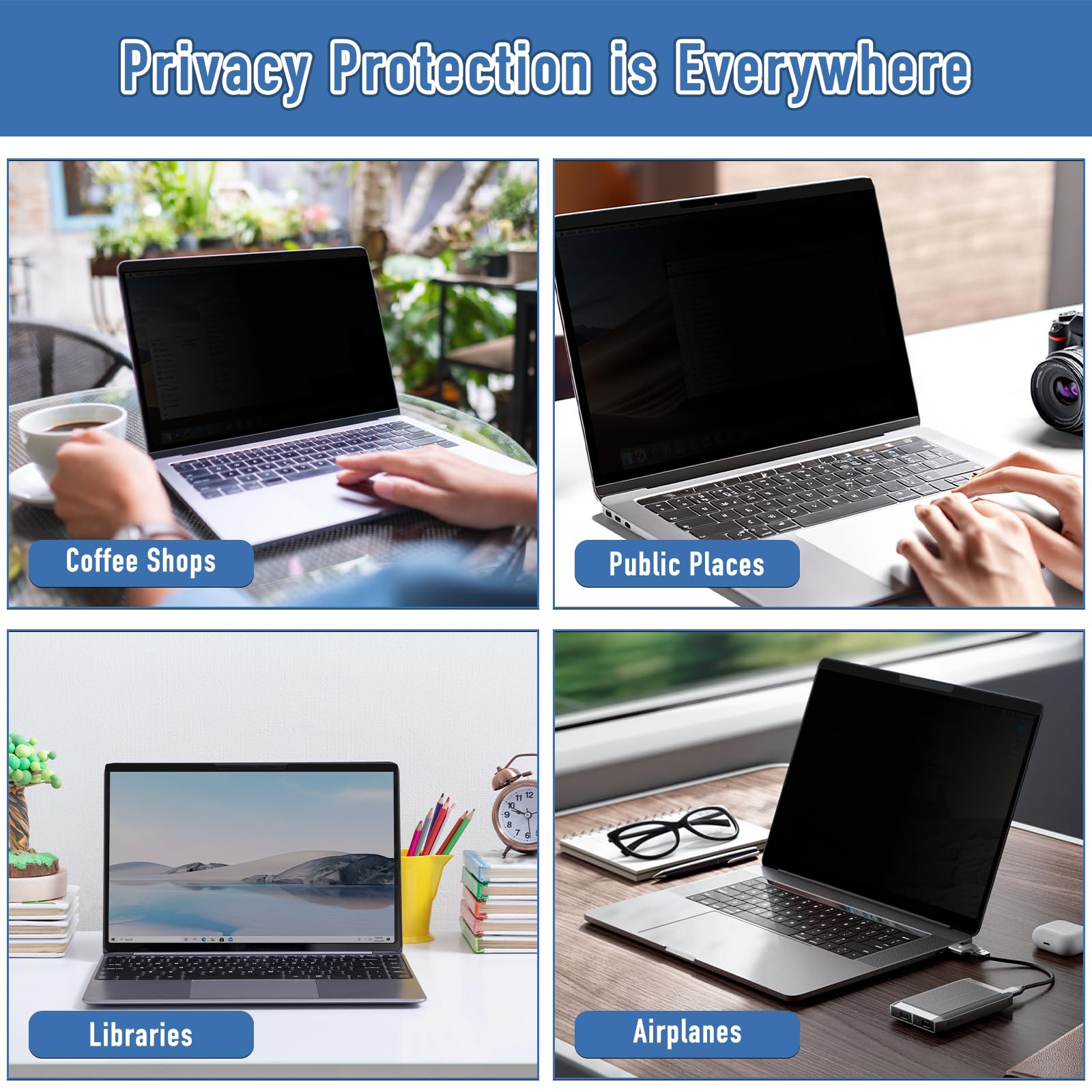 Filtro Schermo Privacy per 14 Pollici 16:10, Rimovibile, Anti Luce Blu, Anti-Spia, Filtro Privacy Magnetico Ultrathin Computer Portatili per HP/dell/Acer/Lenovo/Thinkpad/Samsung/ASUS/Sony