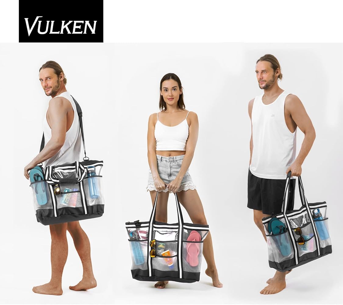Amazon.com: Vulken 42L Extra Large Mesh Beach Bag. 9 Pockets Top