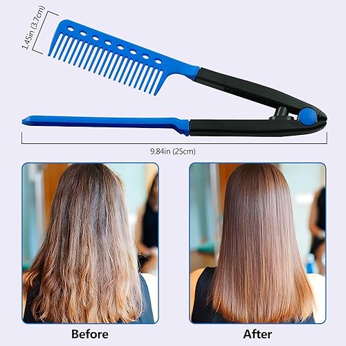 Miniatura 5 de Juego de 2 peines alisadores de cabello, peine de hierro plano para hermosos tresses, alisador con agarre firme, ideal para cabello anudado y