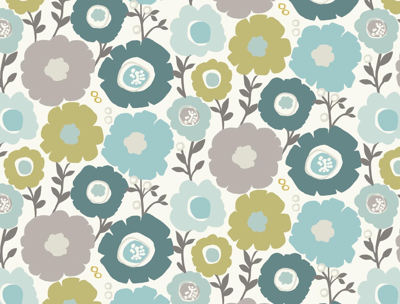 Glamour Secrets Teal Blue/Yellow / Grey / Cream Fryetts Half Panama Cotton Canvas - Mimi Seafoam Greenfloral Print - Craft Upholstery Fabric