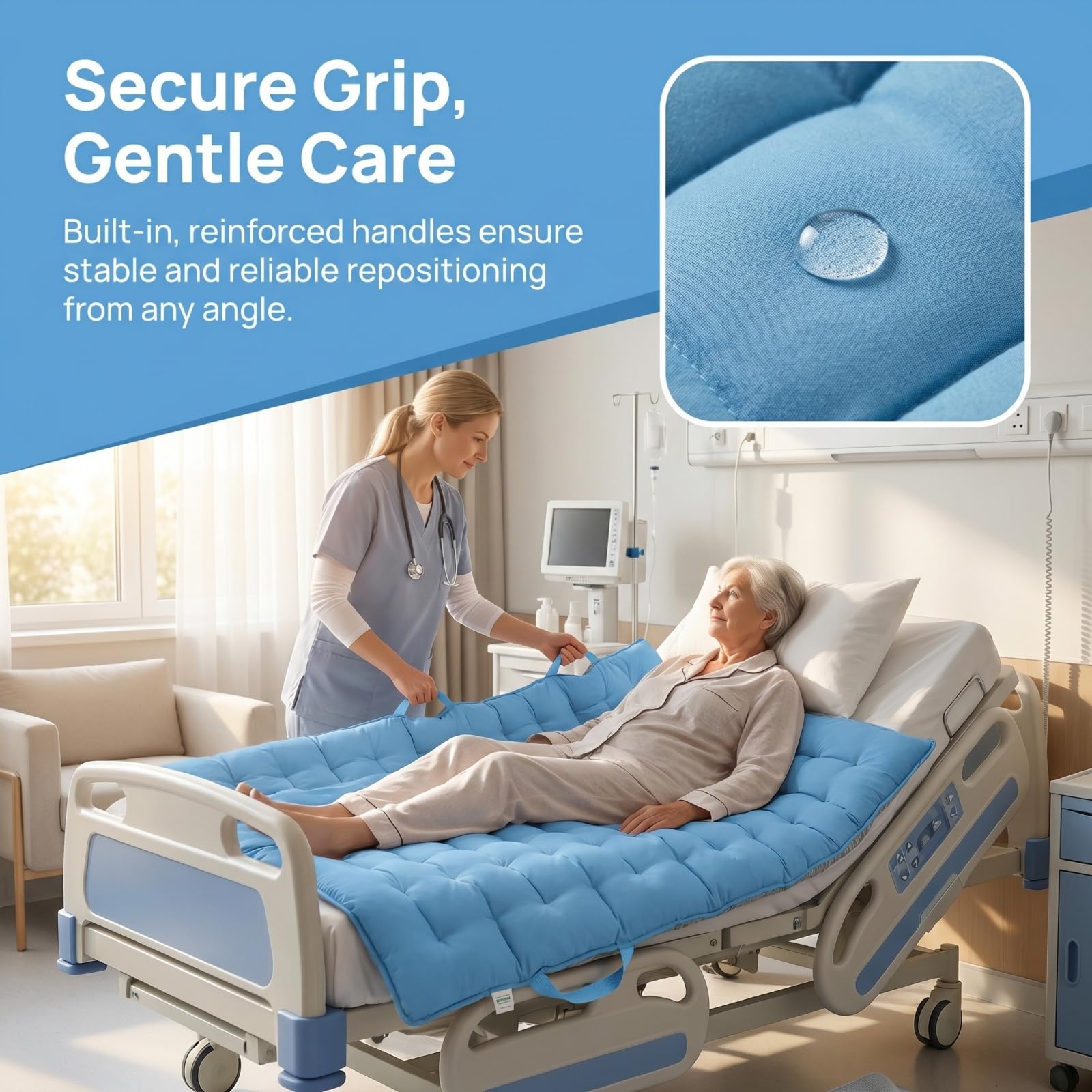 Materassino di Posizionamento per Letto, con Maniglie Rinforzate, Spessore 8 Cm, Morbido Ausilio per La Mobilità Riutilizzabile per Girare, Sollevare E Riposizionare Pazienti Anziani E Disabili.
