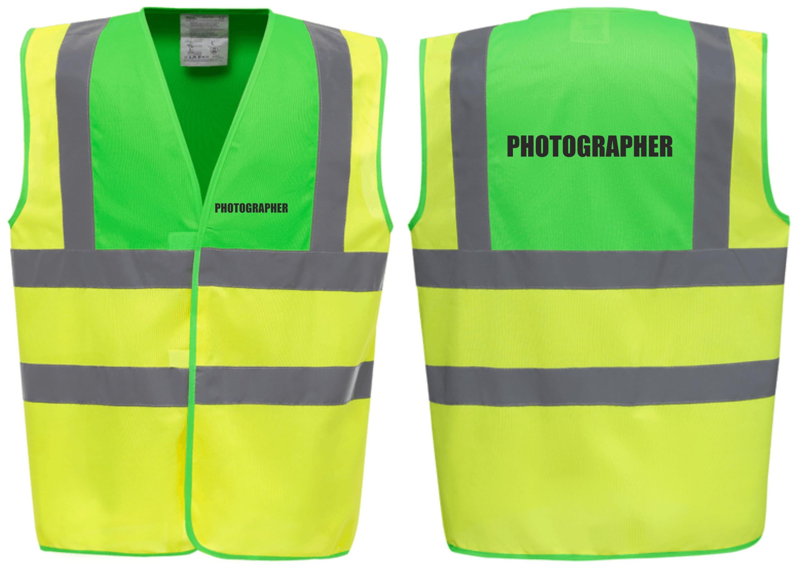 Brook Hi Vis Premium Two Tone Safety Vest - PHOTOGRAPHER Printed Front & Back, Event Management High Viz Waistcoat, Available 8 Colours Hi Vis Vest (Lime Green/Yellow, 3XL)