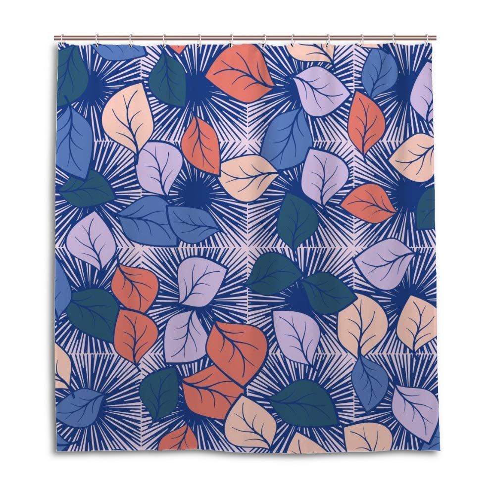 Rideau de douche imperméable anti-éclaboussures imprimé feuilles multicolores 66x72