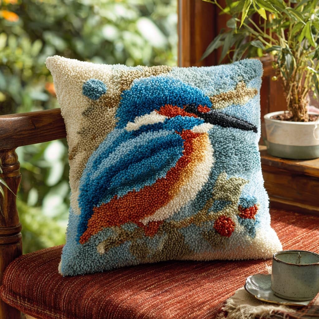 AxiangziK DIY Latch Hook Pillow Set 43x43cm,Kingfisher