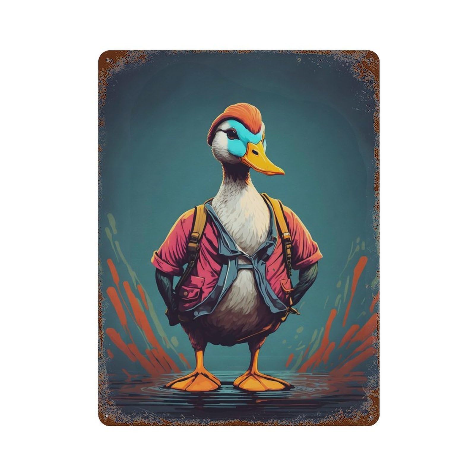 Rust Effect A Fat Duck Weathered Tin Sign 15.7"x11.8", Novelty Wall Decor for Office, Studio And Wall Decor