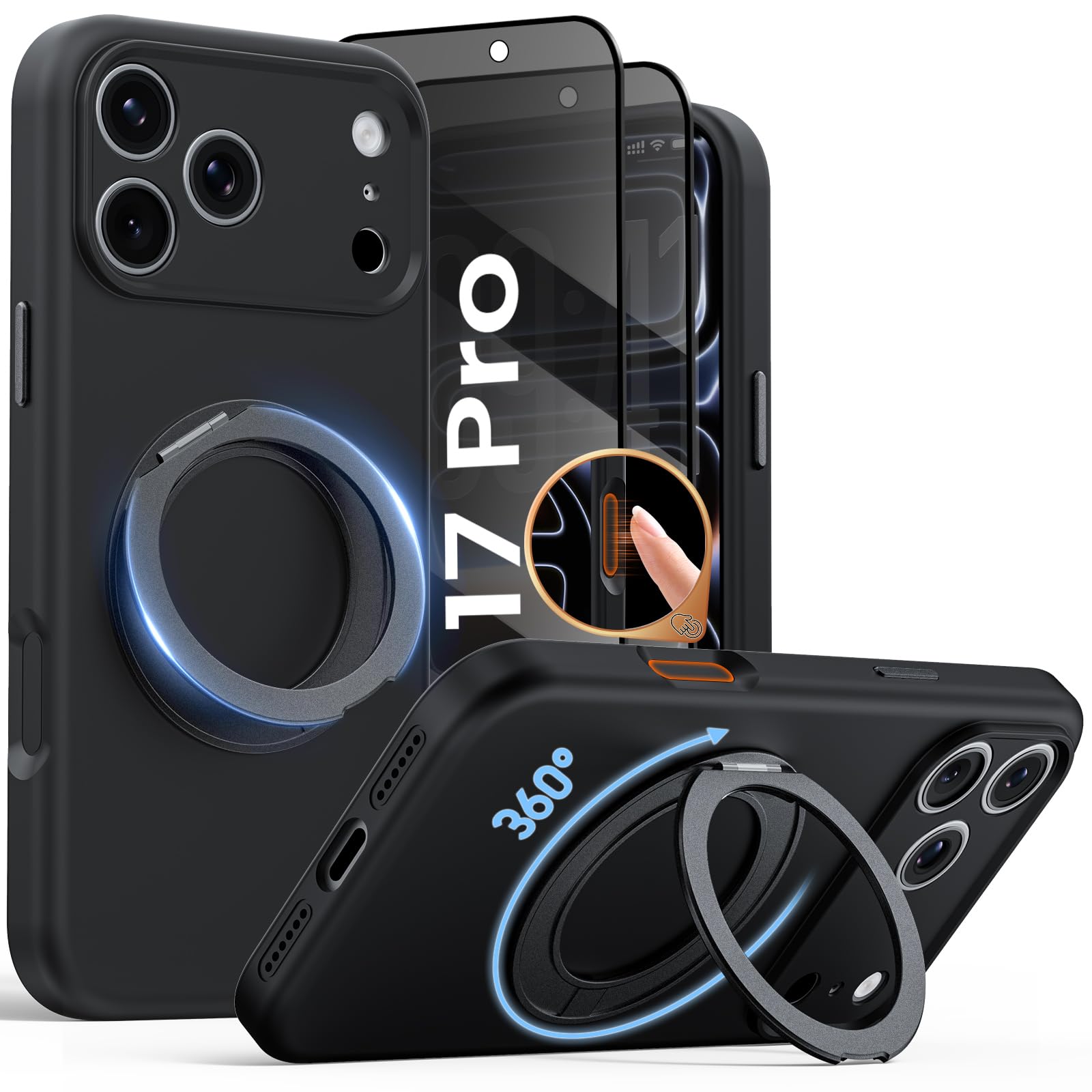 Coque pour iPhone 17 Pro avec support magnétique rotatif à 360°