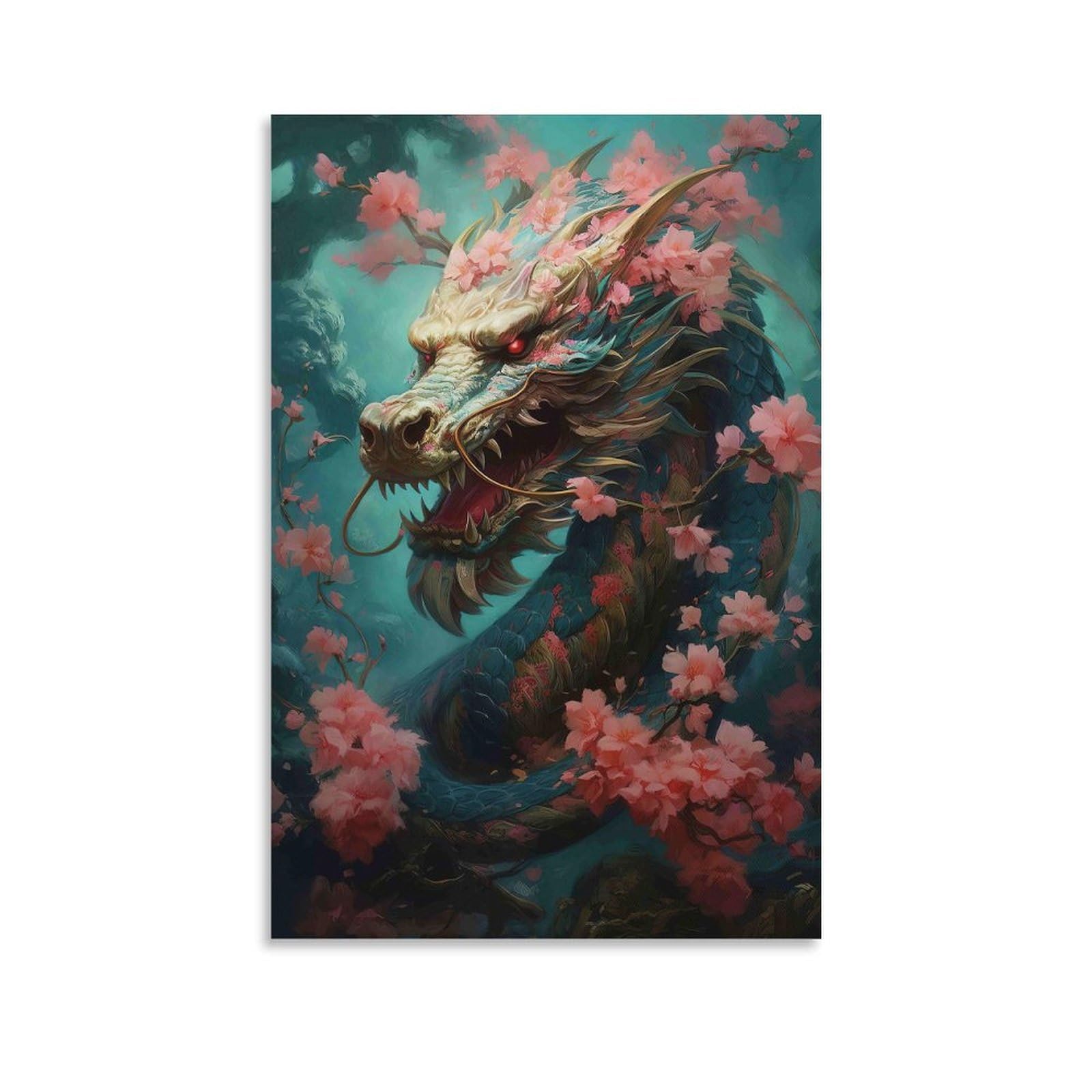 DHBANEIOK Dragon with Cherry Blossoms_1 Wall Decor Poster Giclee Canvas Prints Modern Wall Art Picture Wall Hanging for Bathroom Wall Decor 20x30inch(50x75cm)