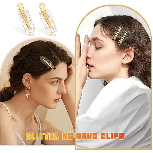 Vista 52 de KesaPlan 12 pinzas para el cabello sin doblar, con purpurina plateada, sin arrugas, pinzas para el cabello para peinar, pasador de pelo plano sin