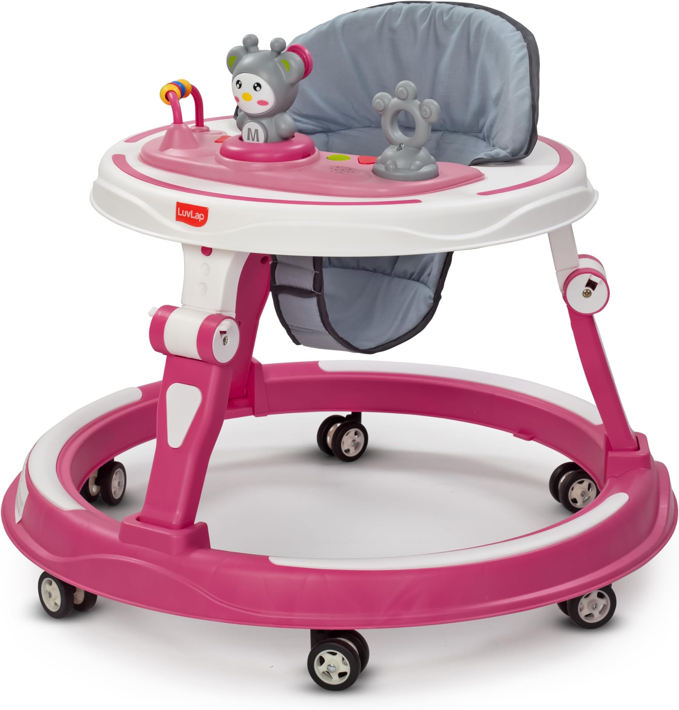 360° Joy Baby Walkers for 6-18 Months | 3 Level Height Adjustment Walker with Switchable Food & Musical Toy Tray/Advanced Baby Activity Walker for Kids, Walker for Boys & Girls, Pink